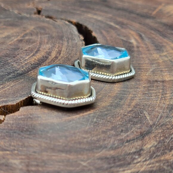 Vintage Nicky Butler Sterling Silver & Blue Topaz Gemstone Hexagon Stud Earrings - Picture 5 of 8